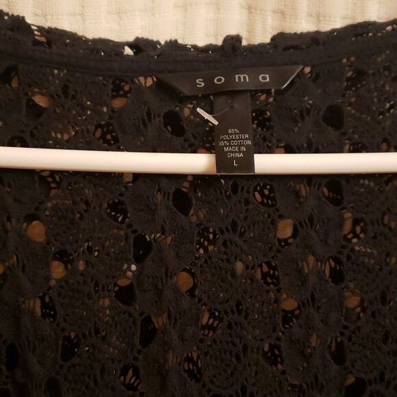 Soma sz L hooded hoodie black lace cover up shirt 3/4 sleeve cinch waist… - Picture 9 of 16